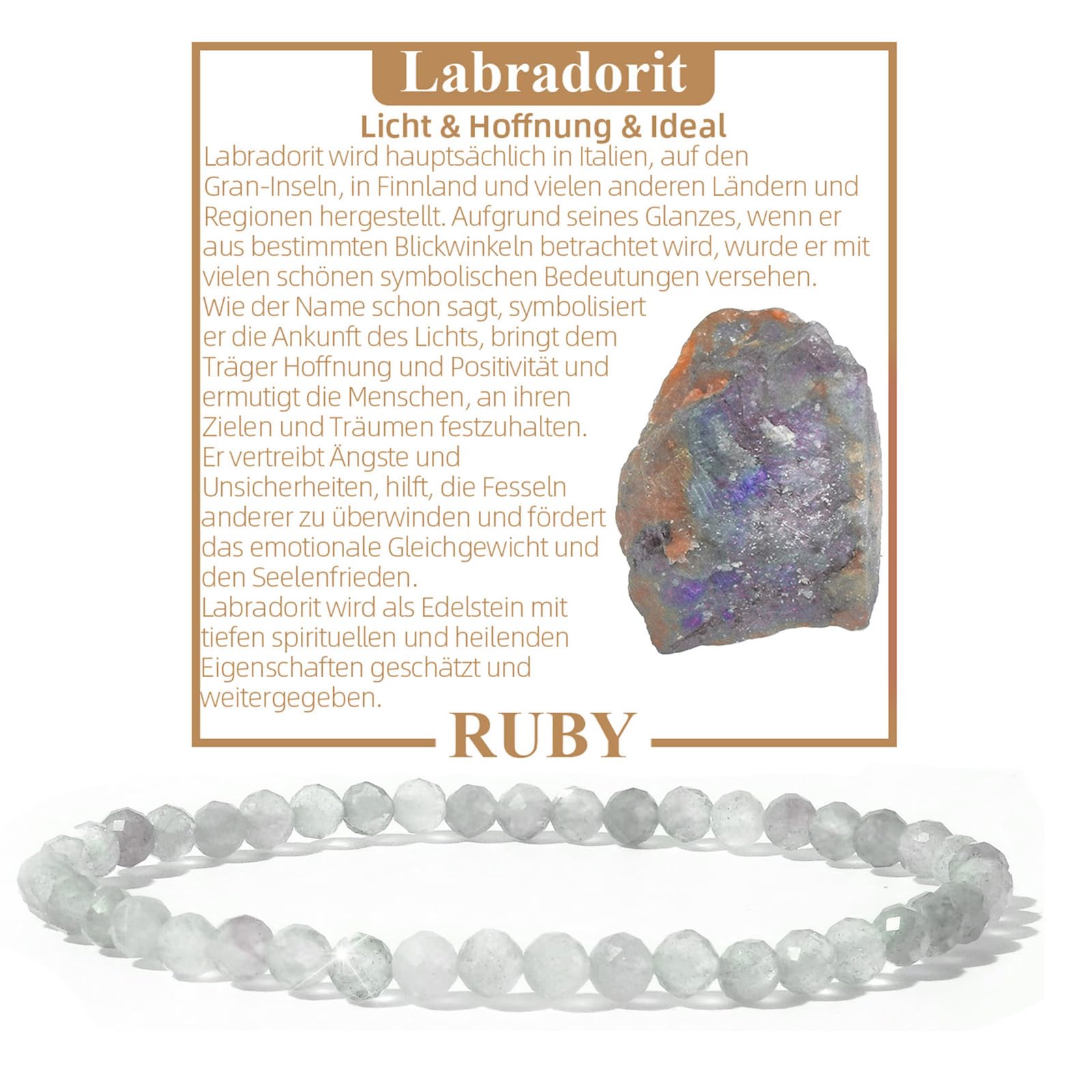 RUBY Perlenarmband Damen - Hochwertiges 4mm Edelstein Armband aus Facettierten Echten Natursteinen - Inklusive Geschenkbox Geschenk für Sie