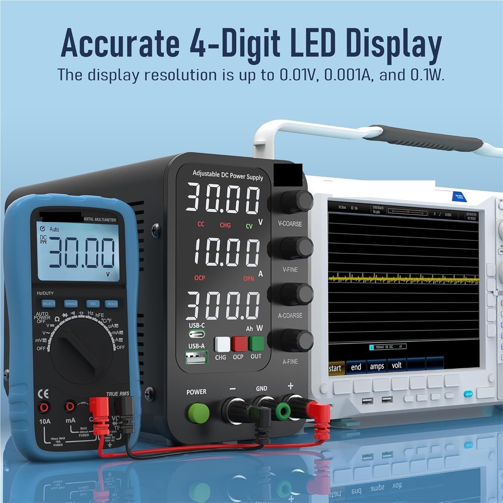Alimentatore CC variabile, Alimentatore da banco con commutazione di tensione regolabile, carica tipo C, display LED a 4 cifre(60V5A)
