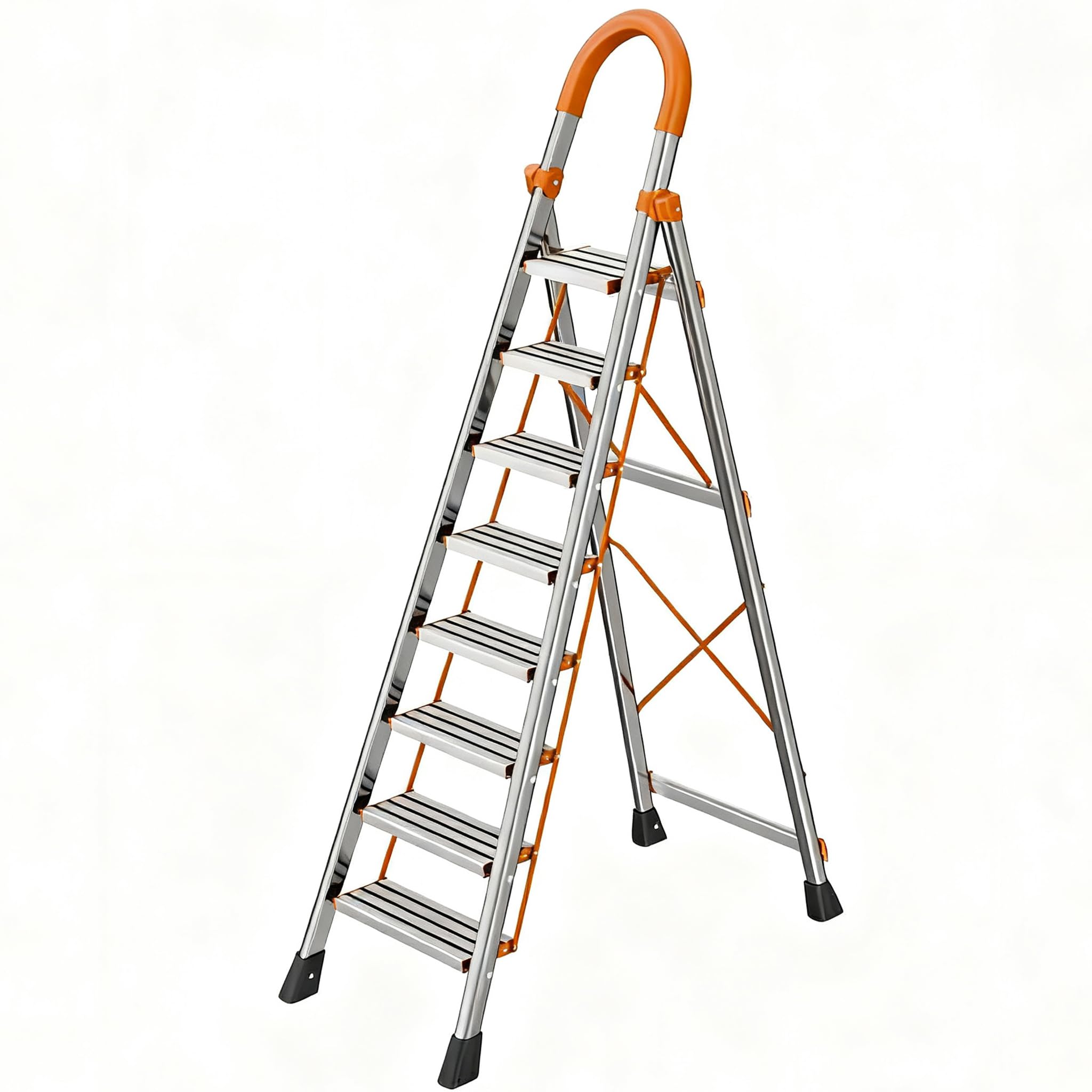 Photo 1 of NYtoll 8 Step Ladder, Folding Ladder with Wide Anti-Slip Pedal, Sturdy Steel Step Stool, Convenient Handrail, Lightweight, Portable for Home, Kitchen, Garage