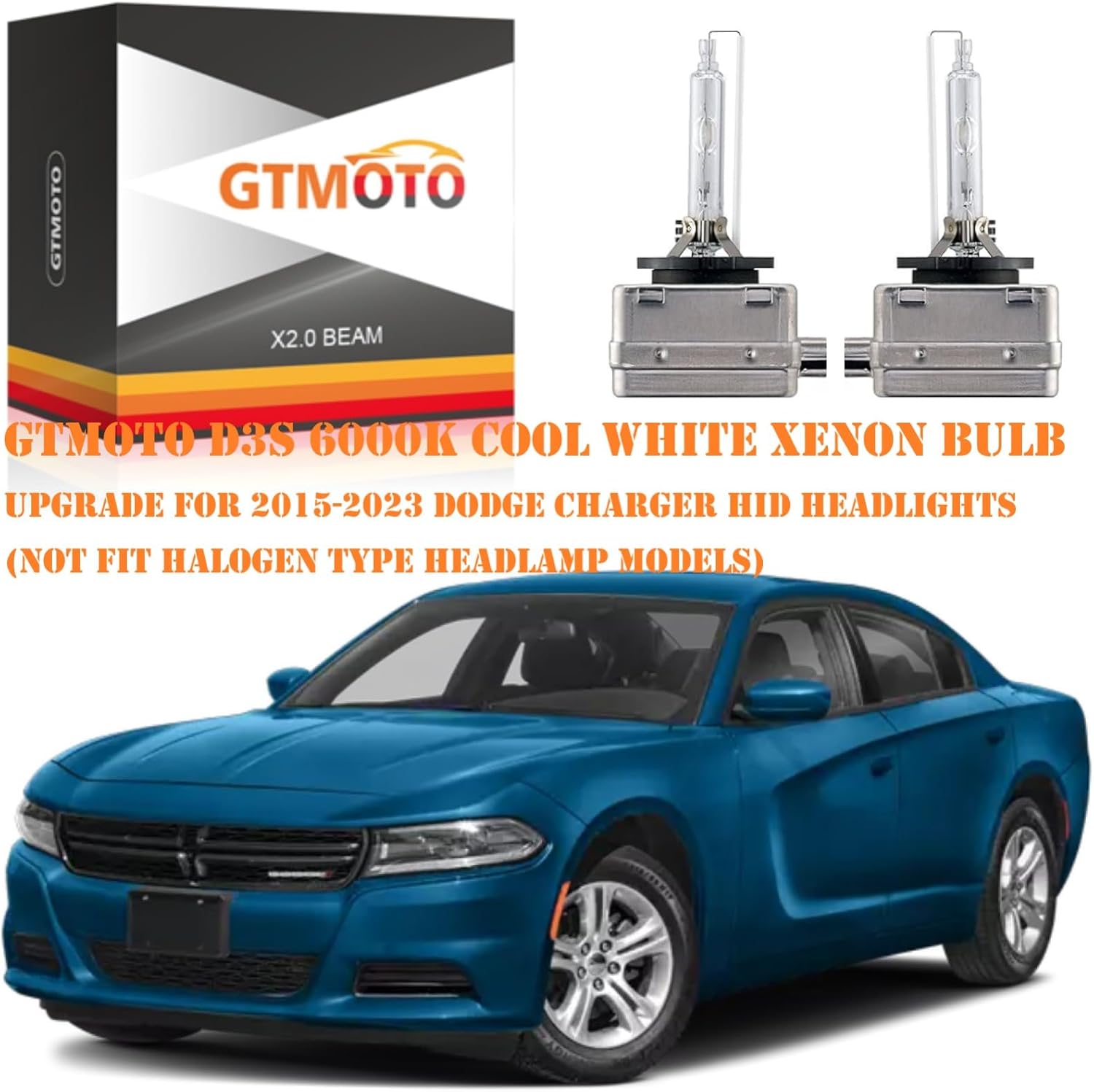 for Dodge Charger Headlight 2011 2012 2013 2014 2015 2016 2017 2018 2019-2023 with D3S Xenon HID Bulb Only, RT SRT 392 Scat Pack GT SXT V8 OE 35W Headlamp, 6000K Cool White Lights, 2-Pack
