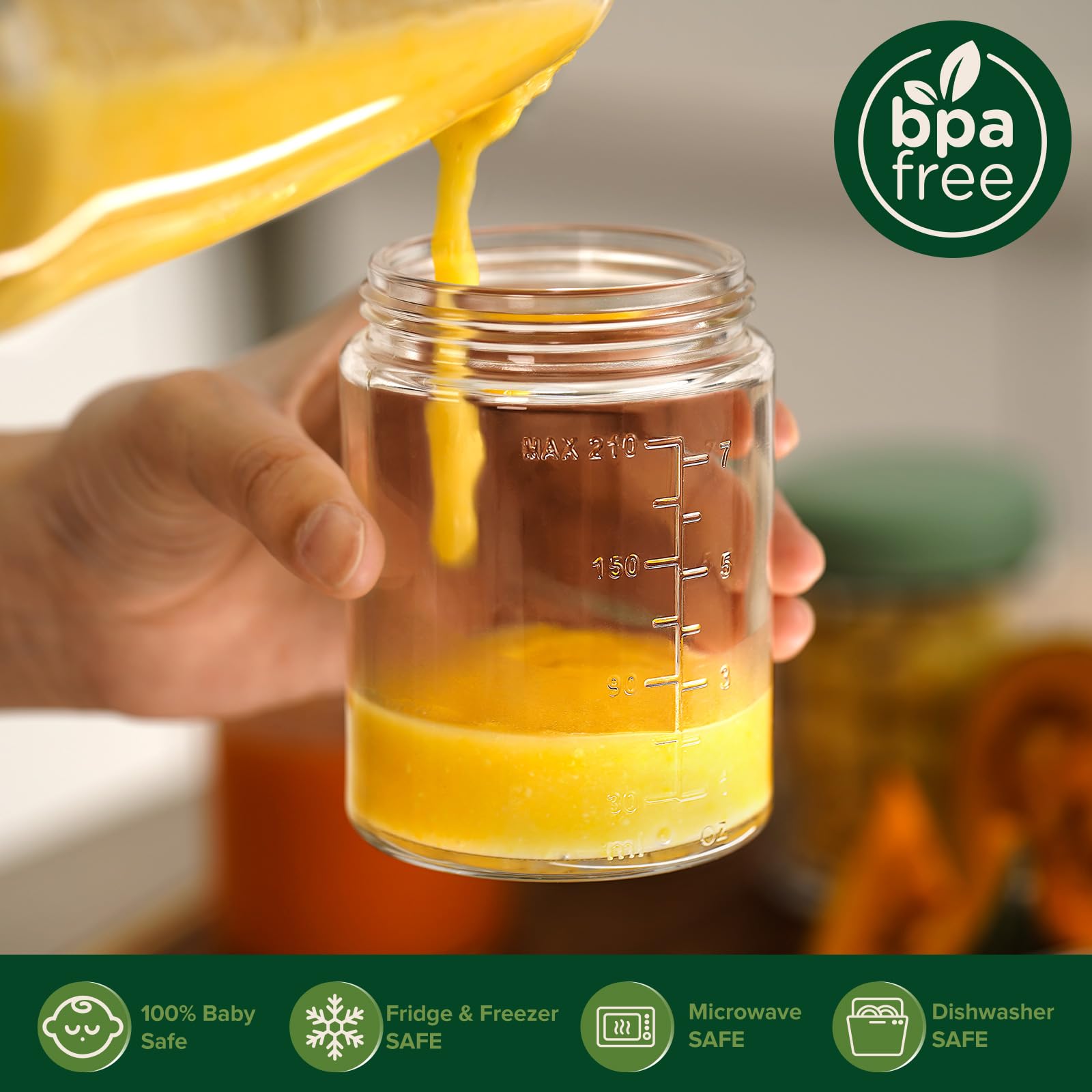 Juego de recipientes de almacenamiento de alimentos para bebés, tarros de vidrio 100% a prueba de fugas con tapas de silicona, aptos para nevera, congelador y microondas, 4 unidades de 7 onzas, 6