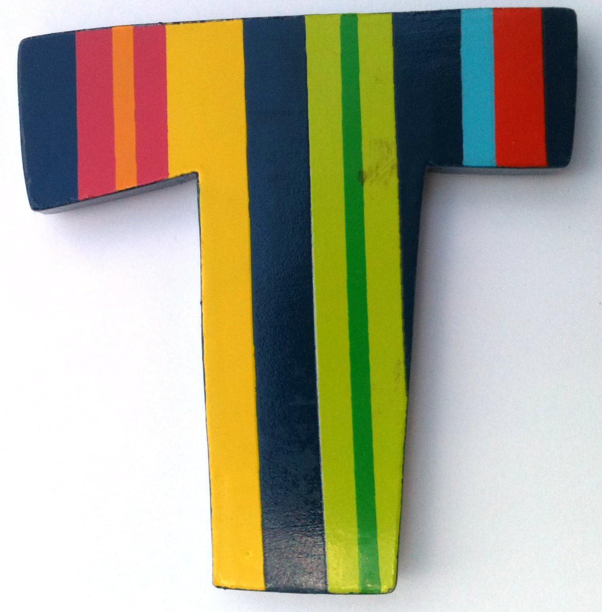 TATIRI Bright Multi-Color Alphabet WOODEN Letter STRIPES & DOTS (2 1/2 Inches Tall) (STRIPED Letter T)