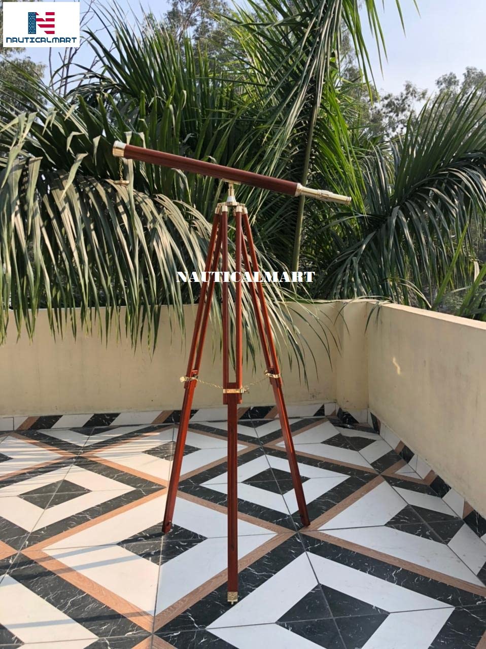 NauticalMart Floor Standing Brass/Leather Harbor Master Telescope, 60