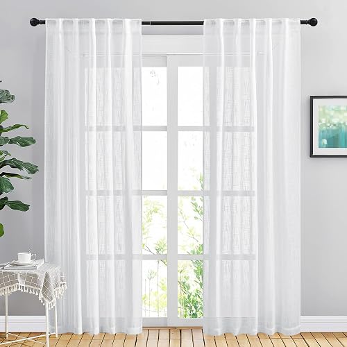 NICETOWN White Curtains 84 inches Long for Living Room, Rod