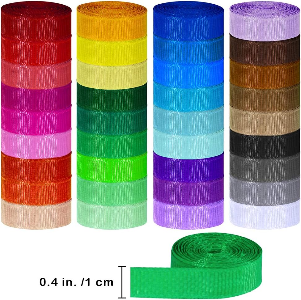 Supla 36 Rolls 36 Color 72 Yard 3/8" Wide Solid Grosgrain Ribbons Bulk Rainbow Color Grosgrain Ribbons Set for Wedding Party Gift Wrapping Packing Sewing Hair Bow Craft Floral Arrangements