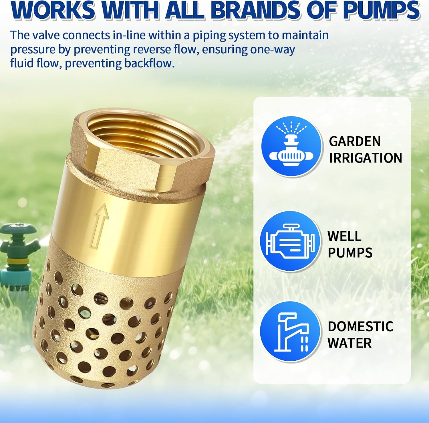 Brass Foot Valve, 2 inch NPT Spring Mesh Check Valve Female Connection One Way Foot Valve Backflow Preventer with Holes Strainer Filter(2'' NPT)