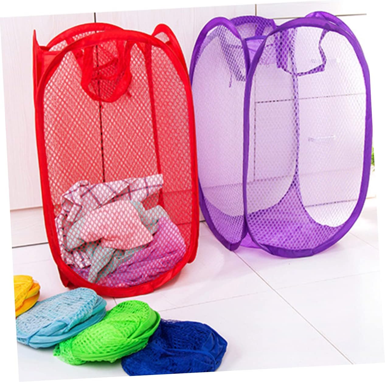 Foldable Pop up Mesh Laundry Hamper Basket for College Dorm
