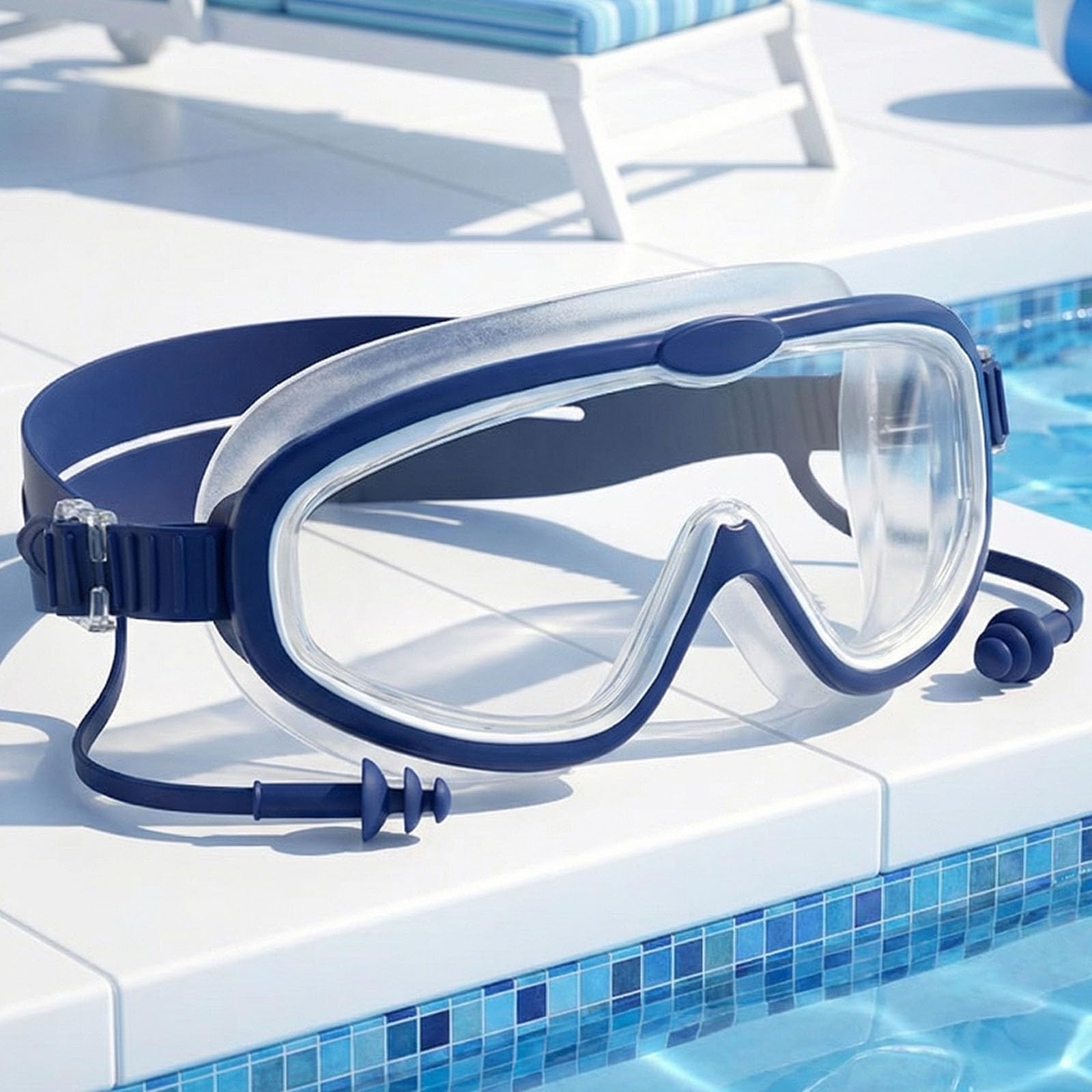 HD Children's Large Frame Waterproof and Anti-Fog Swimming Goggles (blue)