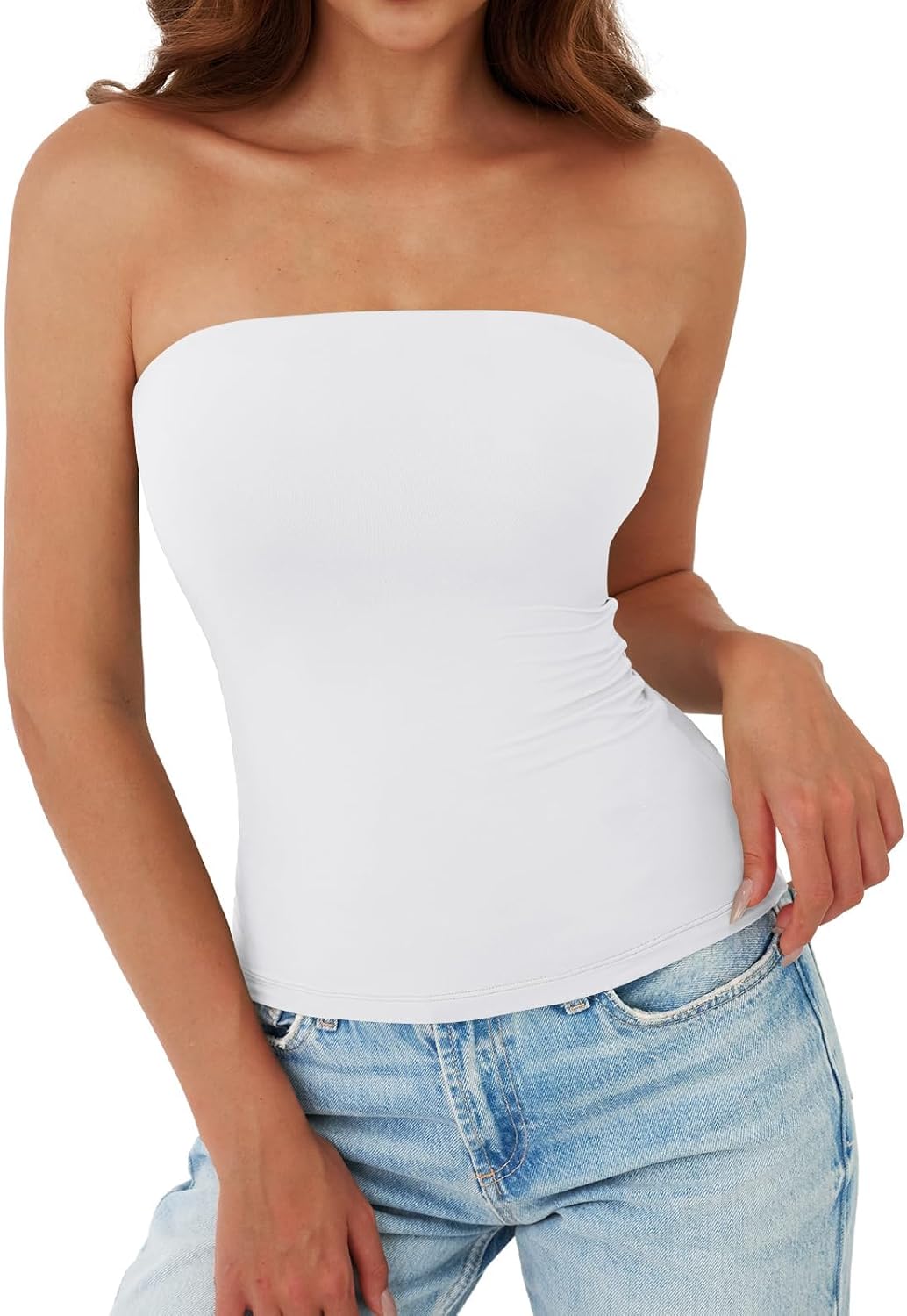 Womens Strapless Crop Top with Built in Bra and Tube Tank Top Cute Y2K Summer Fashion - Image 2