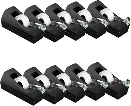 Desk Tape Dispenser with 10 Rolls Clear Tape, Desktop Tape Holder with Non-Slip Nano Adhesive Base, 1 Inch Core Tape Dispenser for Home Office School Supplies