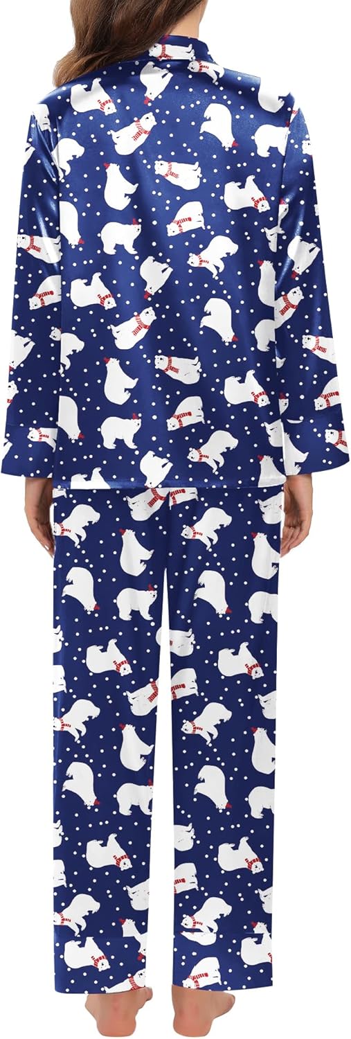 SWOMOG Womens Silk Satin Pajamas Set Long Sleeve Sleepwear Two Pieces Loungewear Set Button-Down Contrast Pjs Set - Image 4