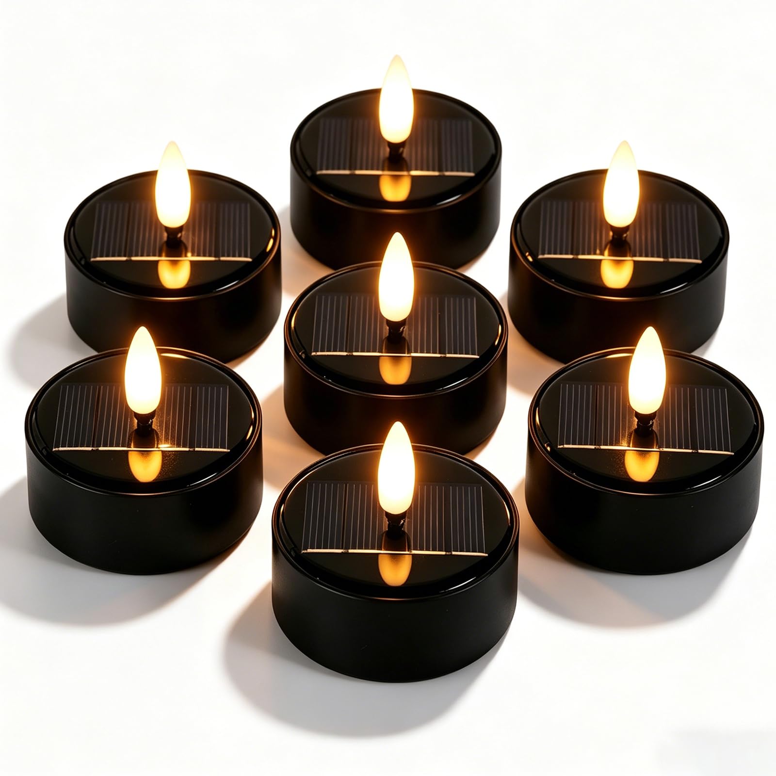 GAOUTO Pack of 6 Solar Tea Lights: LED Candles Flickering Tea Light LED Candles, Outdoor Waterproof Solar Candles, Flameless Candles, for Garden and Patio Decoration, Black