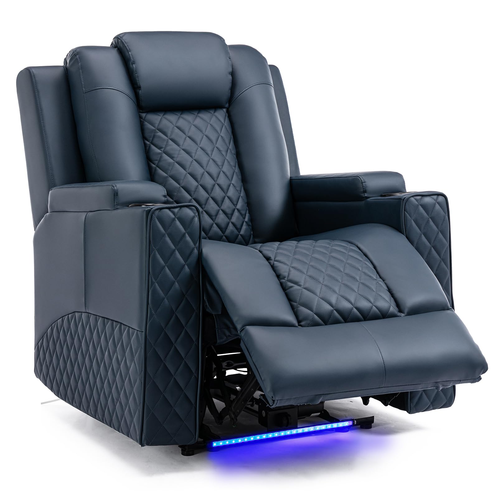 COMHOMA Sillon Relax Reclinable Sillón Relax Electrico Masaje Sillón Reclinable con LED, Función de Inclinación, Alón, Dormitorio, Cine en Casa, Azul