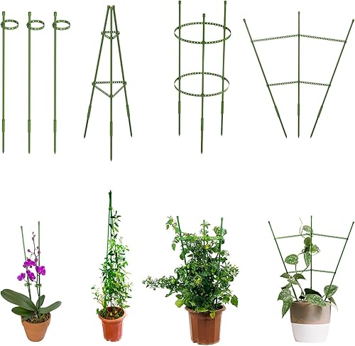 Estacas para plantas 12 estacas ajustables de 21 pulgadas, diseñadas para plantas de interior medianas y pequeñas, estacas de jardín para un fuerte
