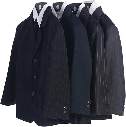 Miniatura 3 de Traje de 5 piezas gris oscuro a rayas con corbata plateada