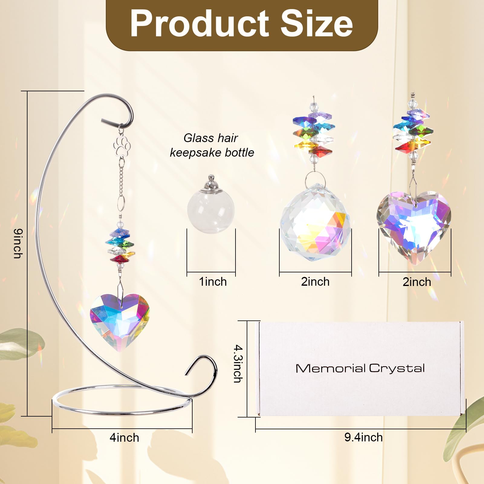 Dog Memorial Suncatcher Gifts for Loss of Dog and Cat Pet Bereavement Remembrance Gifts with Suncatcher Pet Ash Hair Memorial Bottle Sympathy Card (Heart Shape)