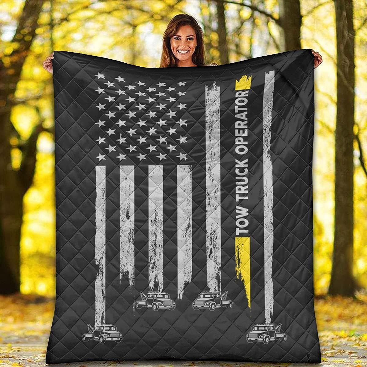Flag Quilt Tow Truck Operator Quilt Black Background