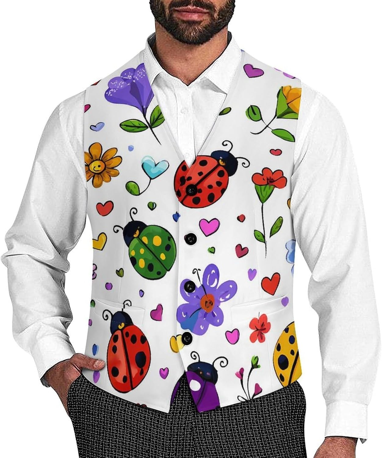 Ladybug Insects Mens Suit Vest Casual Slim Fit Waistcoat for Business Wedding