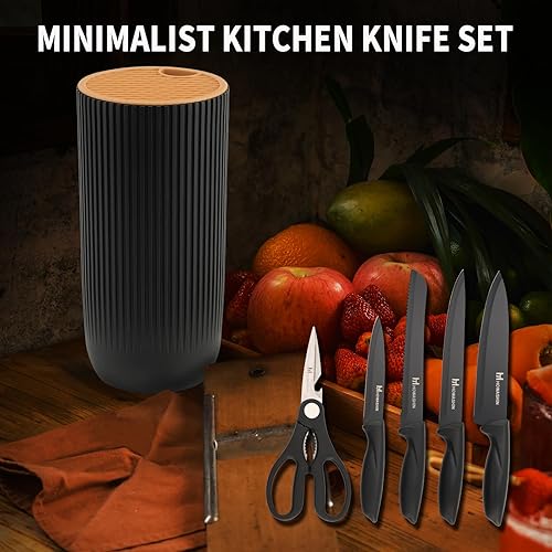 Miniatura 7 de Juego de cuchillos – Juego de 6 cuchillos para tijeras de cocina con soporte compacto, cuchillo de chef afilado sin palillo, apto para lavavajillas