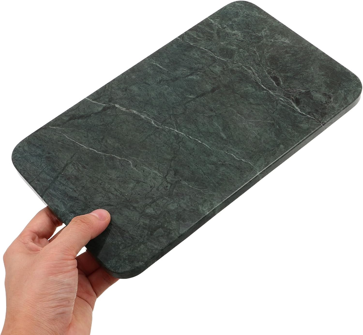 BESTonZON Natural Marble Vanity Tray 25x15cm Rectangular Gray-White Rounded Corners Bathroom Soap and Kitchen Counter Organizer Stone Storage Plate