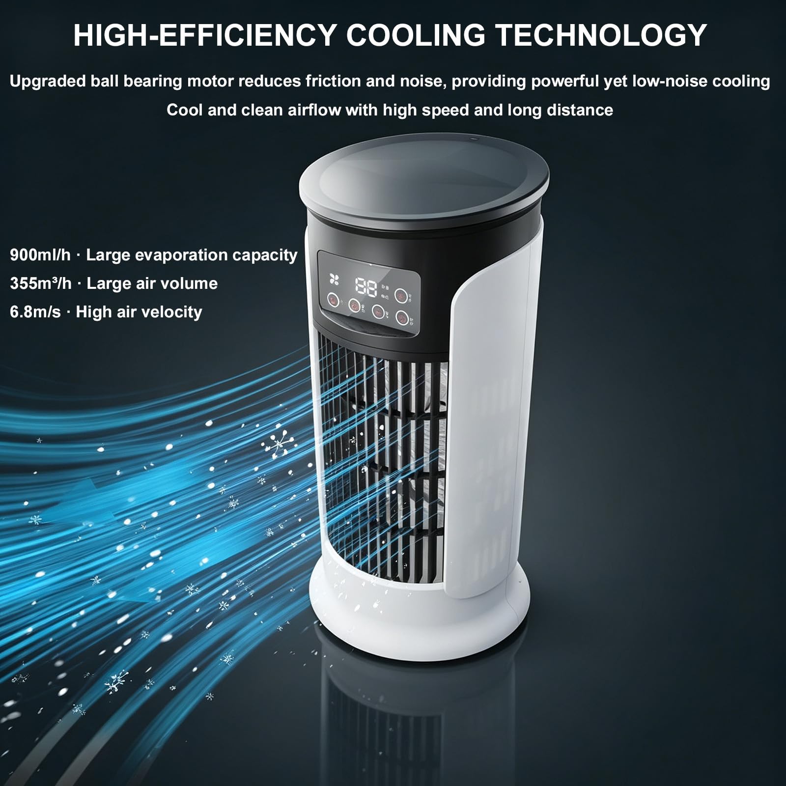 Mini raffrescatore d'aria portatile USB,Ventilatore evaporativo 3 in 1 con display digitale a LED,6 velocità, timer di 6 ore, ventilatore da tavolo compatto e silenzioso per camera da letto, ufficio |