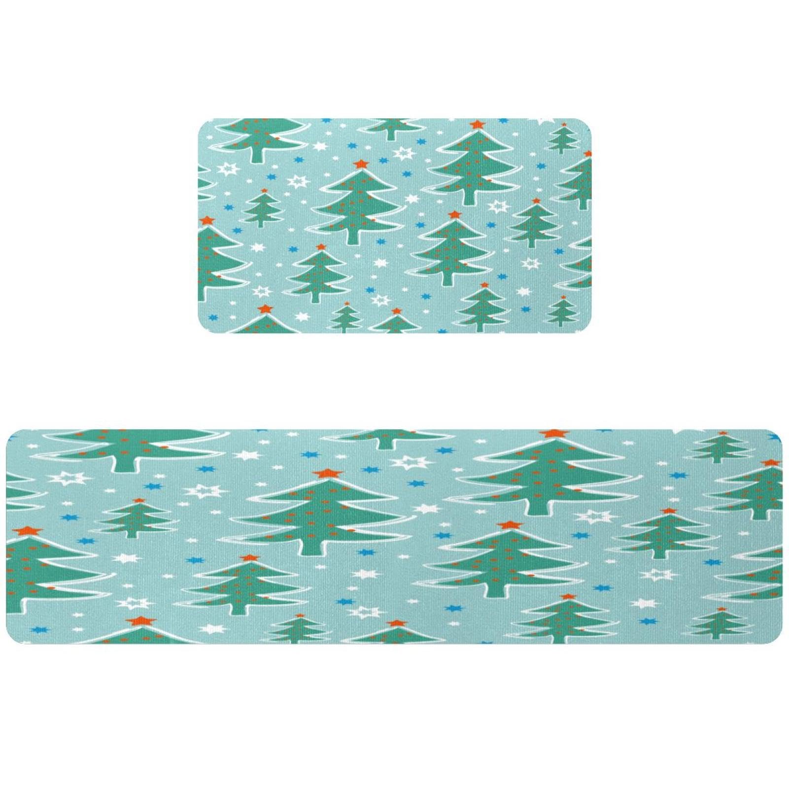 Alfombra absorbente lavable y antideslizante para cocina con diseño navideño de árbol verde