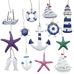 13 Piezas Decoración Náutica Colgante de Pared Estilo Mediterráneo Adornos Colgantes con Temática de Océano Para Decorar Sala de Estar Dormitorio Hotel Restaurante Fiesta Regalo Náutico