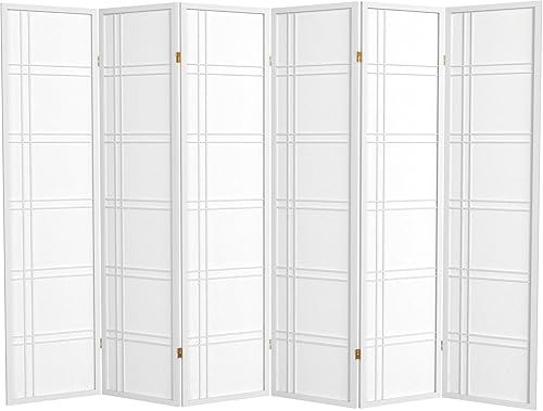 Miniatura 9 de Red Lantern Pantalla Shoji de doble cruz de 6 pies de alto, color blanco, 5 paneles Blanco,Negro