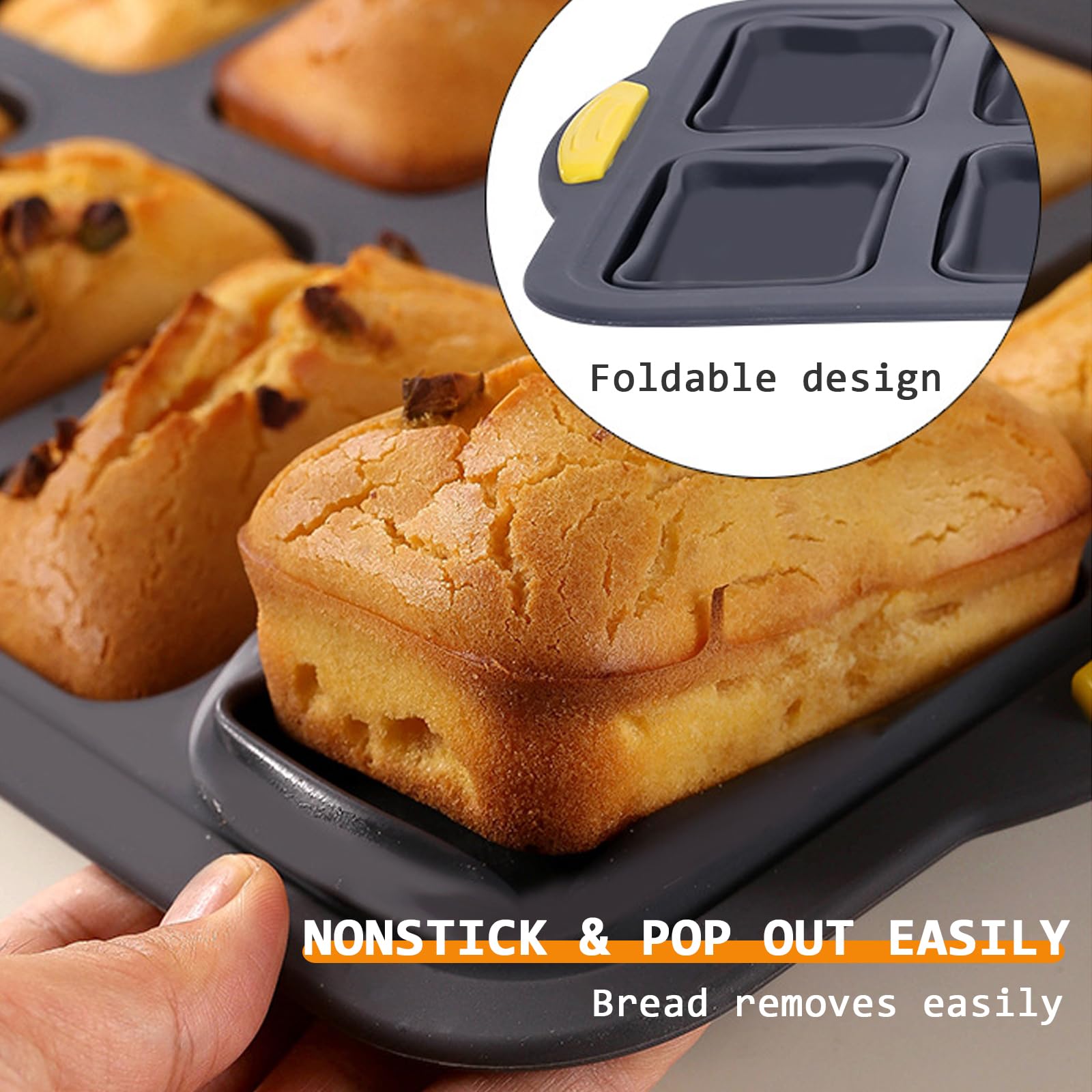 Moule à muffins en silicone, pliable, pour 12 muffins, avec cadre en métal, moule à cupcakes anti-adhésif avec spatule pour la cuisson, passe au lave-vaisselle, sans BPA (8 cavités)