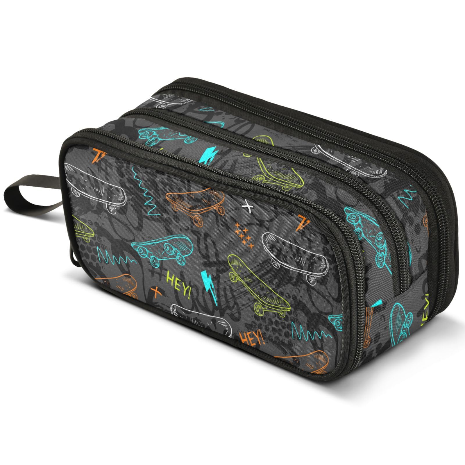Mnsruu Skateboards Sport Pencil Case Large Capacity Pen Pouch Pencil Bag with 3 Compartments Pen Holder Organizer Stationery Bag for Girls Boys and Adults