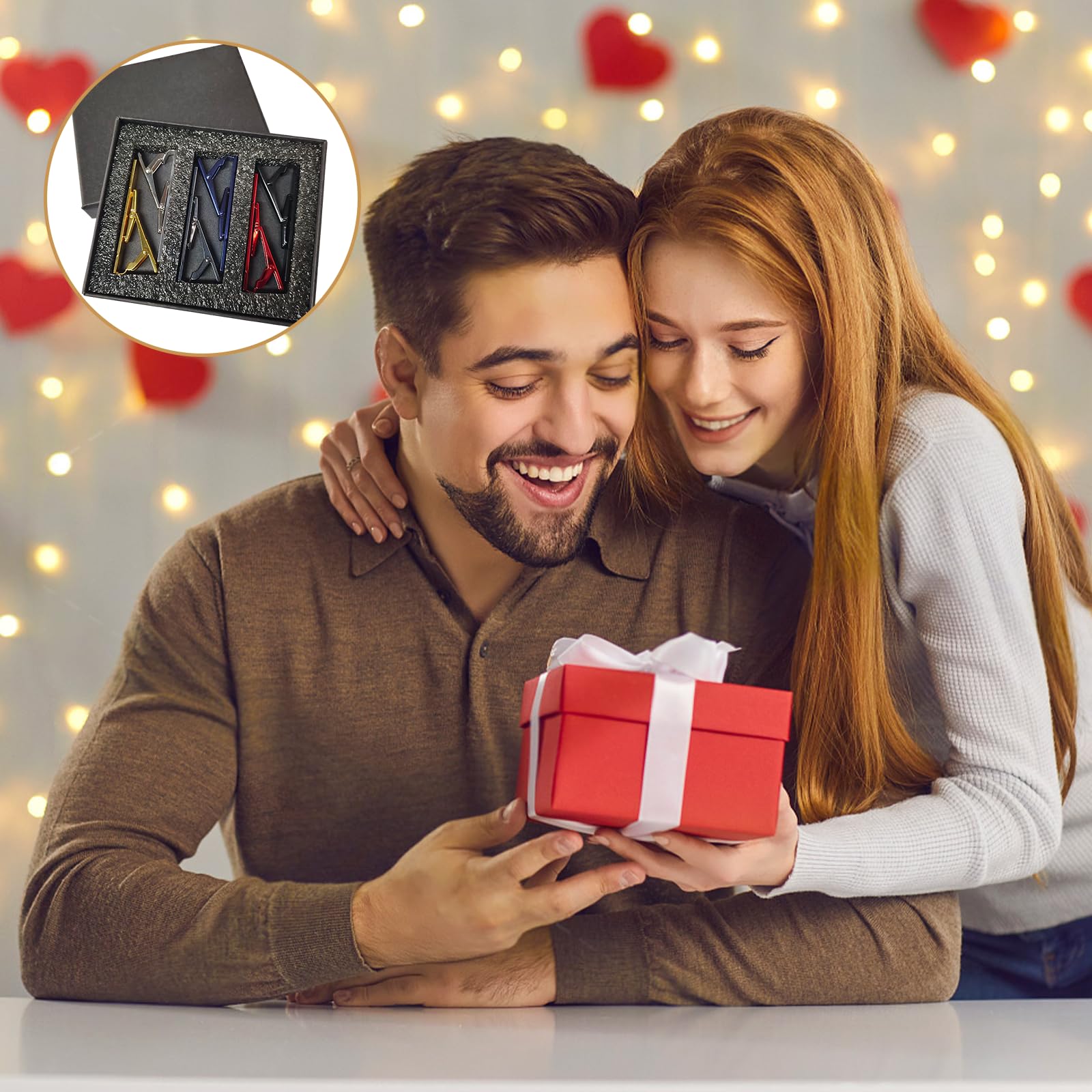 Herren Krawattennadel mit Geschenkbox, 6 pcs Krawattenklammer Edelstahl, Geschenk zum Vatertag, Klassische Krawattennadeln für herren, Tie Clip Set Für Valentinstag, Hochzeit, Vatertagsgeschenk