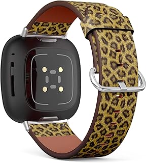 CJBROES Replacement Leather Watch Band, Compatible with Fitbit Versa 3 and Fitbit Sense of Wristband Bracelet Accessory - Leopard Skin
