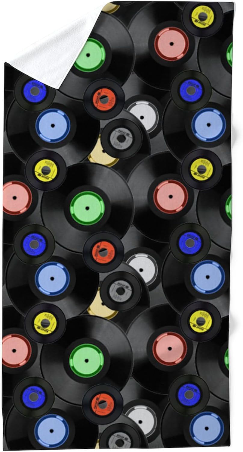 CafePress Vinyl Records Pattern 1 30"x60" Absorbent Cotton Back, Soft Beach, Pool Towel