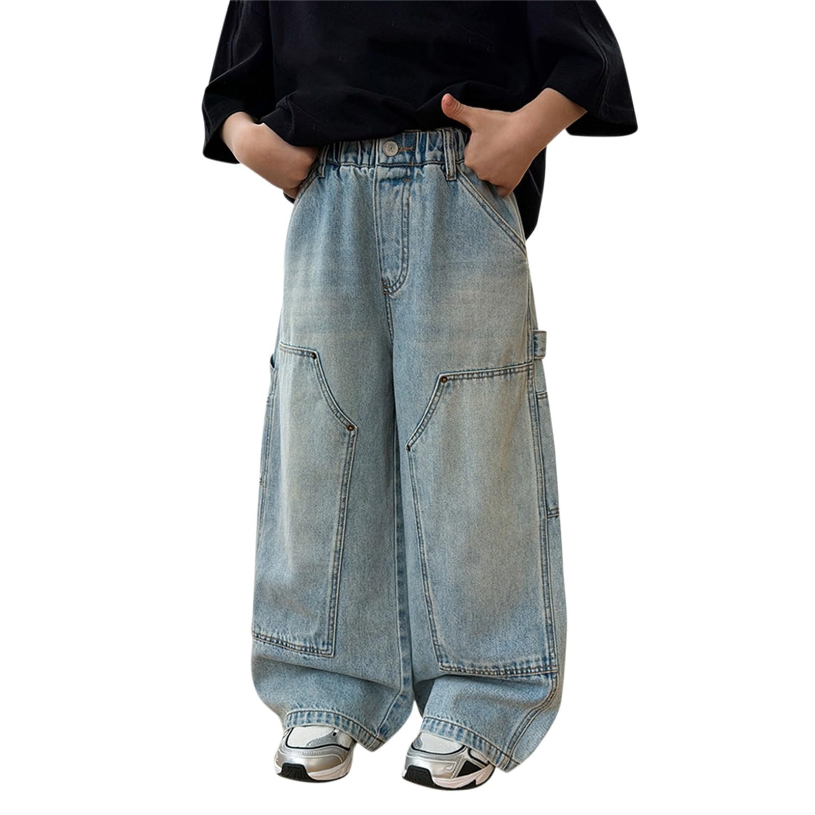 Jeans Baggy Jungen Cargohosen Geradem Bein Denim Hose Streetwear Retro Kinderhosen Loose Fit Hose Wide Leg Outdoor Freizeithose Teenager