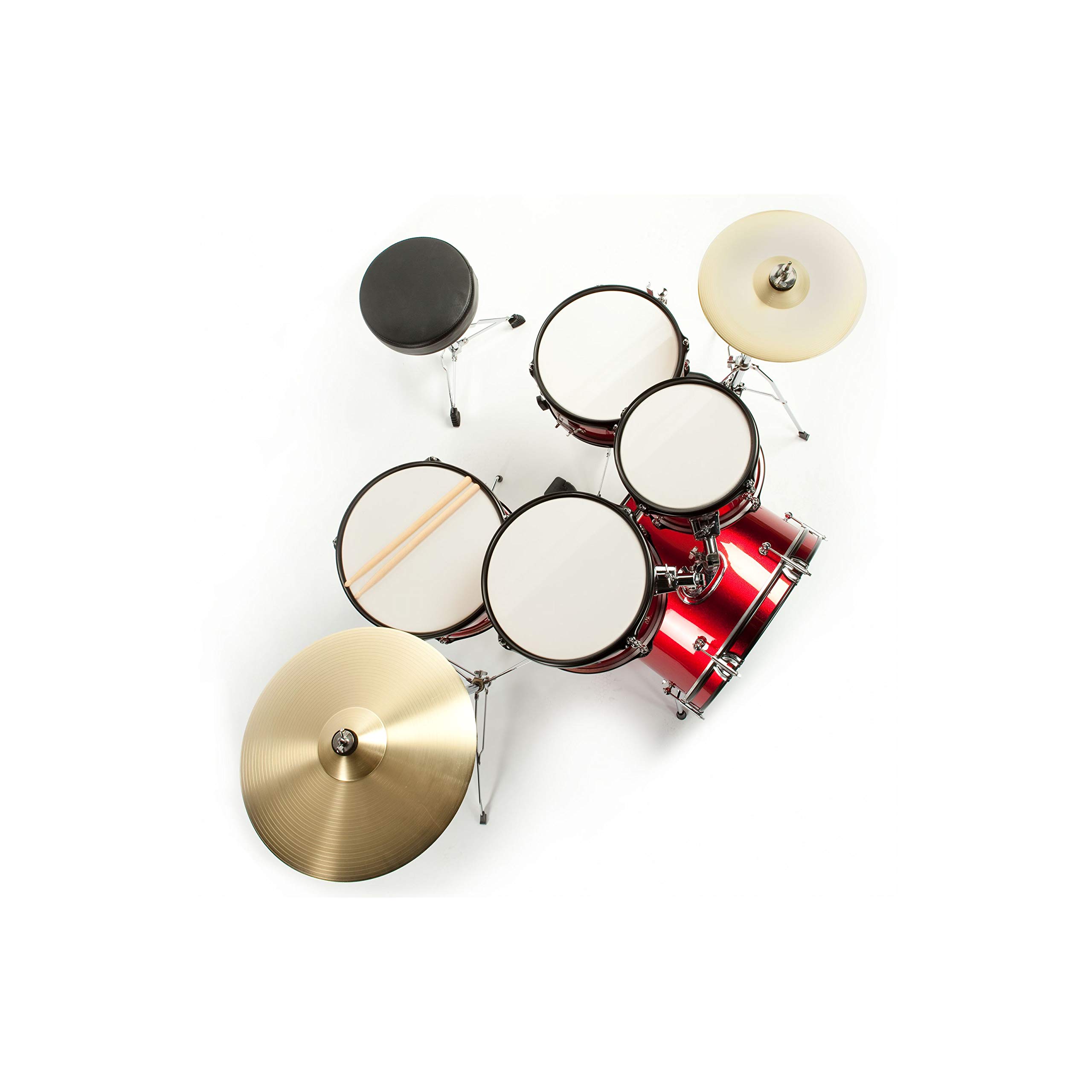 Fame 5 PC Drumset Red, Schlagzeug mit Bass Drum, Tom-Tom, Snare, Hardware und Hocker, inkl. Zubehör und Drumsticks