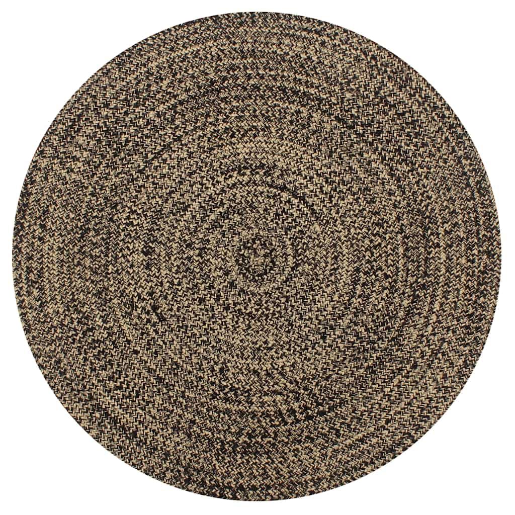 Tapis Jute Fait Main Noir Naturel 90 cm décoration Sol antidérapant Doux Moelleux Salon Chambre Cuisine intérieur extérieur