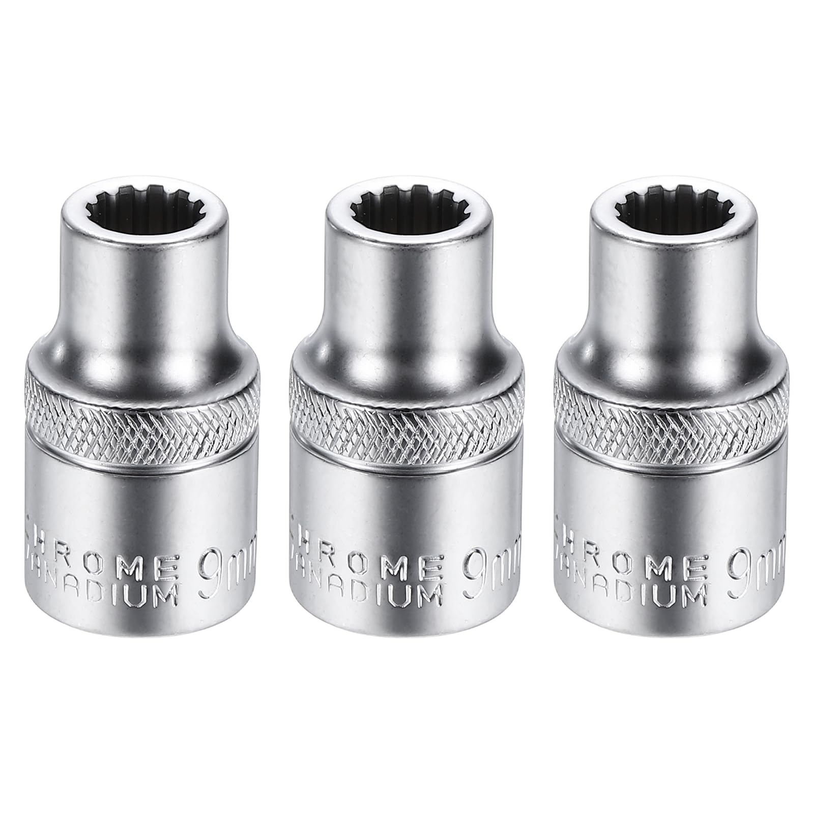 sourcing map 3pcs 12 Points Socket 1/2" Drive 9mm Metric Shallow Socket 1.5" (38mm) Long CR-V Steel Nickel Plating for Home Auto Nuts Bolts Repair