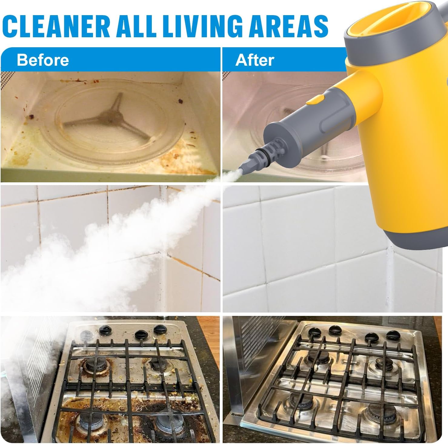 Bielmeier Handheld Pressurized Steam Cleaner - 15s Quick Start, Multi-Functional for Home, Kitchen, Bathroom, 8 Attachments, Chemical-Free, Safe & Efficient Cleaning Solution, Yellow & Grey