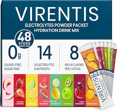 48 Sticks Electrolytes Powder Packets Sugar Free Hydration Packets, 8 Flavors Liquid Daily IV Electrolyte Drink Mix for Rehydration with 8 Electrolytes & 6 Vitamins, 0 Calorie, Low Sodium