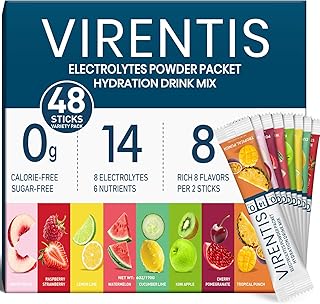 48 Sticks Electrolytes Powder Packets Sugar Free Hydration Packets, 8 Flavors Liquid Daily IV Electrolyte Drink Mix for Rehydration with 8 Electrolytes & 6 Vitamins, 0 Calorie, Low Sodium