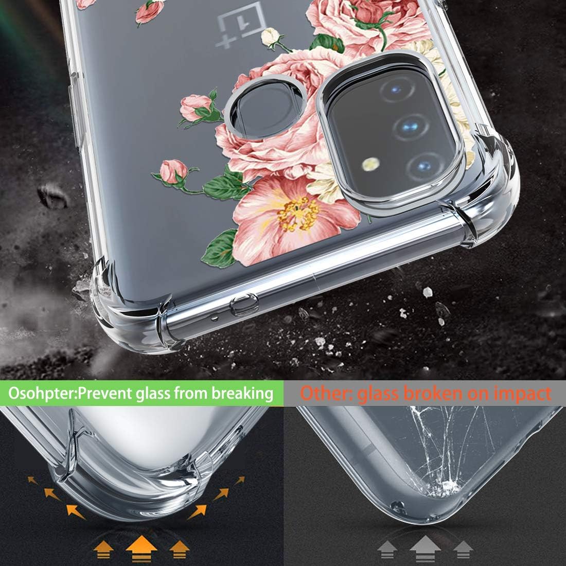 Osophter for Oneplus Nord N100 Case,Oneplus N100 Case Flower Floral for Girls Women Shock-Absorption Flexible TPU Rubber Phone Cover for Oneplus Nord N100(Big Rose Flower)