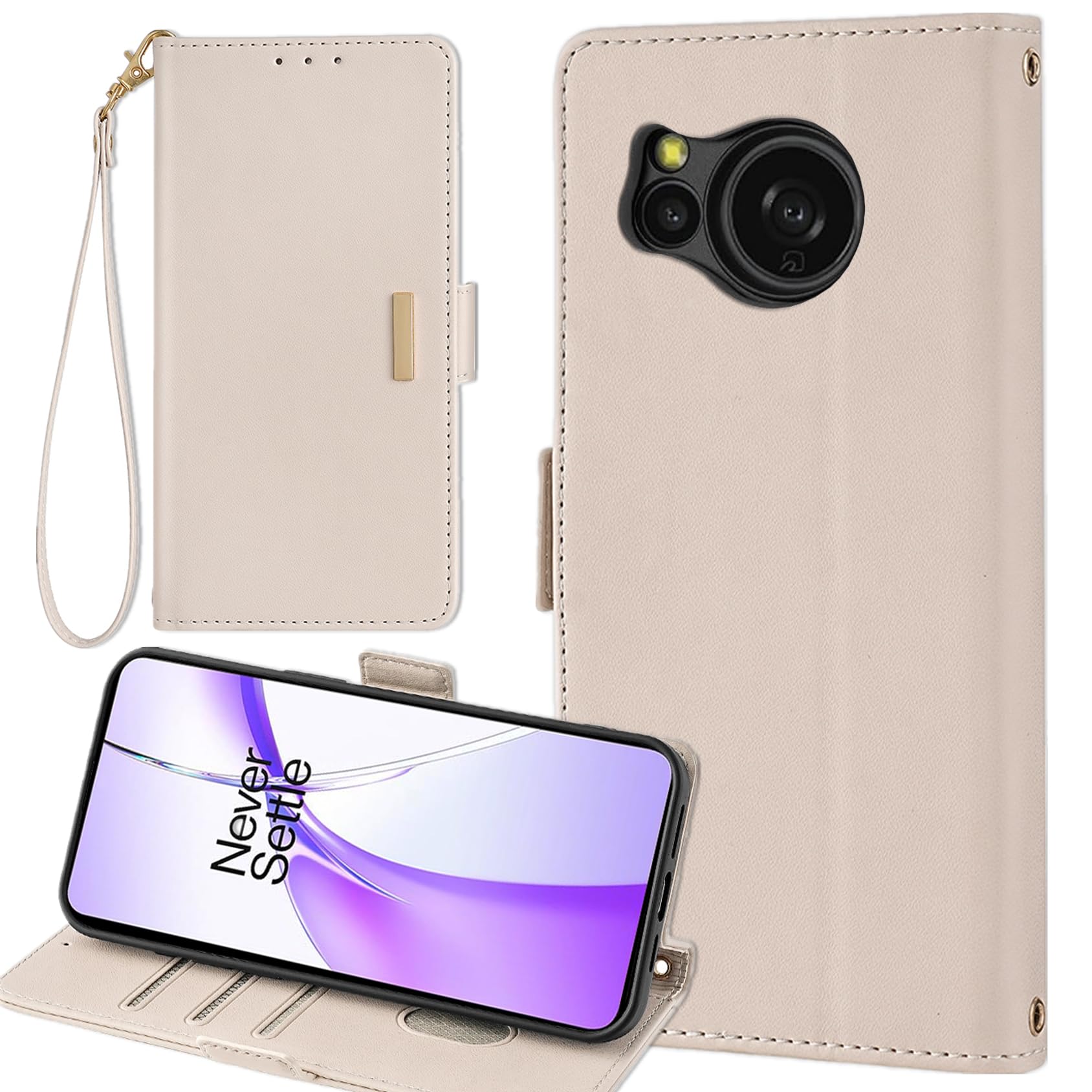 AQUOS Sense8 ケース 手帳型 Sense 8 ストラップケース 通用 SH-M26 SH-54D ドコモ docomo SHG11 au SIMフリー 楽天モバイル 手帳ケース アクオス センス8 SH54D カバー AQUOSsense8 携帯ケース SHM26 適用 Cobeimisr case 携帯カバー ストラップ ストラップ付き スマホケース ベージュ