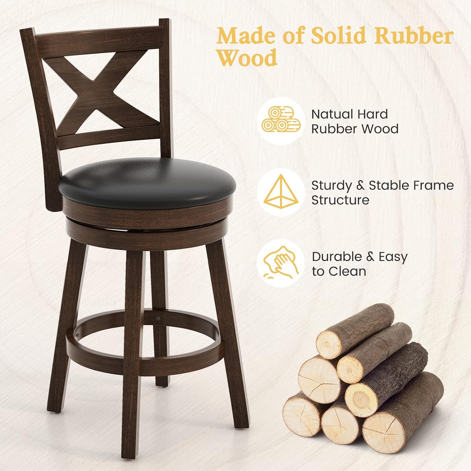 ERGOMASTER Dark Brown Swivel Bar Stools Counter Height Barstool 24 Inches Seat Height Bar Chair （Set of 2）