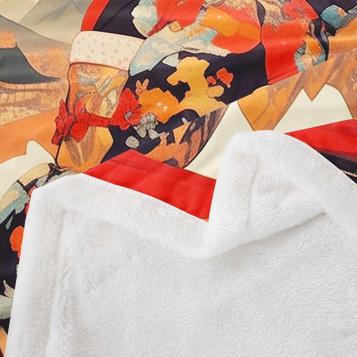 3D Dragon Fleece Flannel Blanket,Watercolor Japanese Geisha Girl Bed Blanket for Bed Sofa Couch,90"x90"Japan Ukiyoe Art Bed Plush Blanket,Japanese Tradition Aesthetic Lightweight Blanket