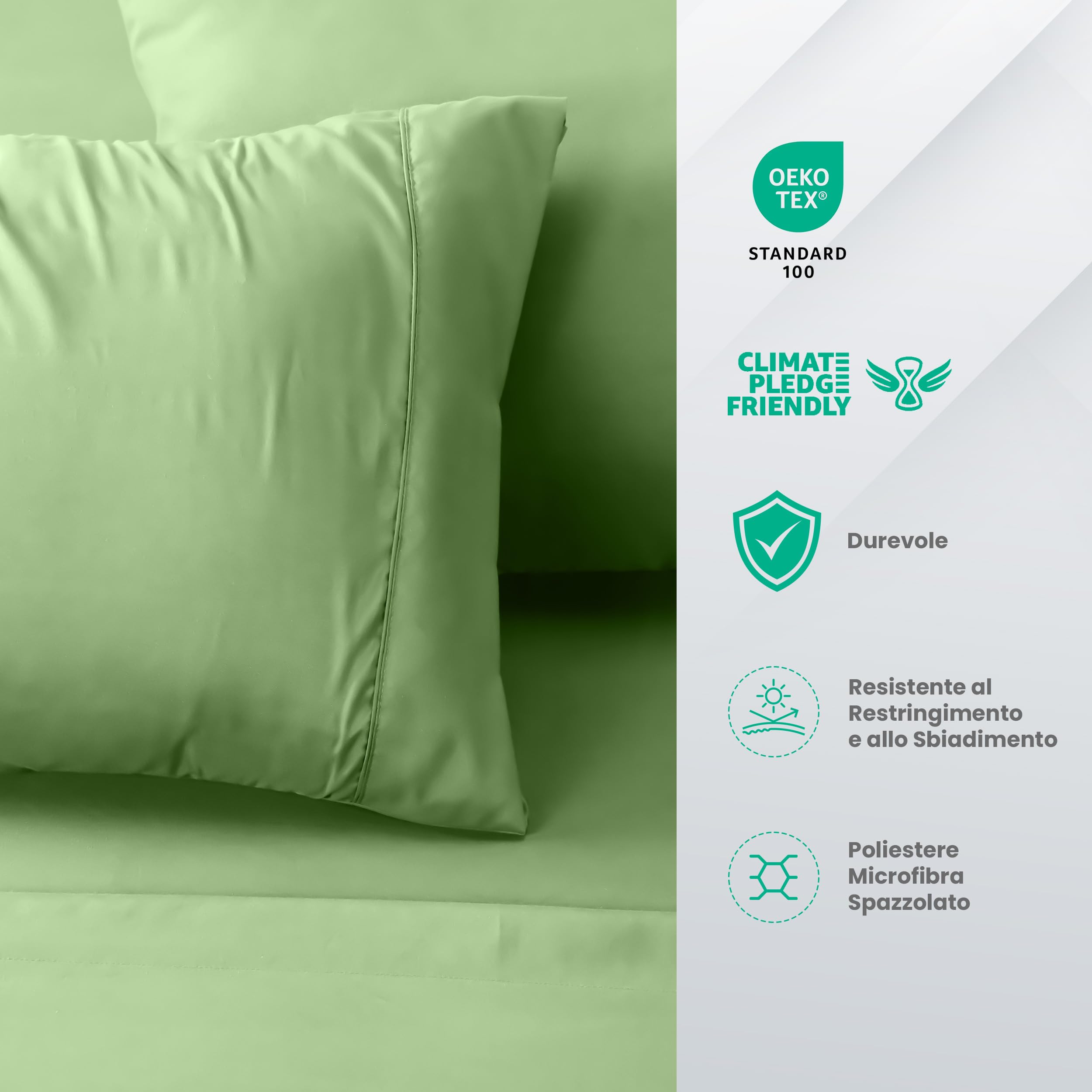 Utopia Bedding - Set Lenzuola Letto Matrimoniali 4 Pezzi 180x200 cm - Spazzolata Poliestre di Microfibra - Oeko-Tex Certificato - Lenzuolo con Angoli, Lenzuolo Piatto e 2 Federe 50x75, Verde Salvia