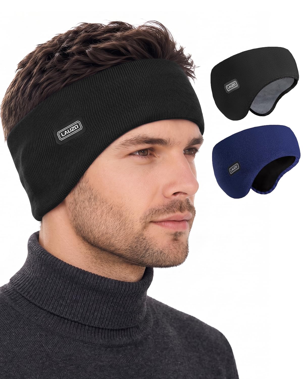 Double-Layer Ear Warmer Headband - Knit Fuzzy Lined Ear Muffs for Men Women Ear Covers for Cold Weather Running Cycling