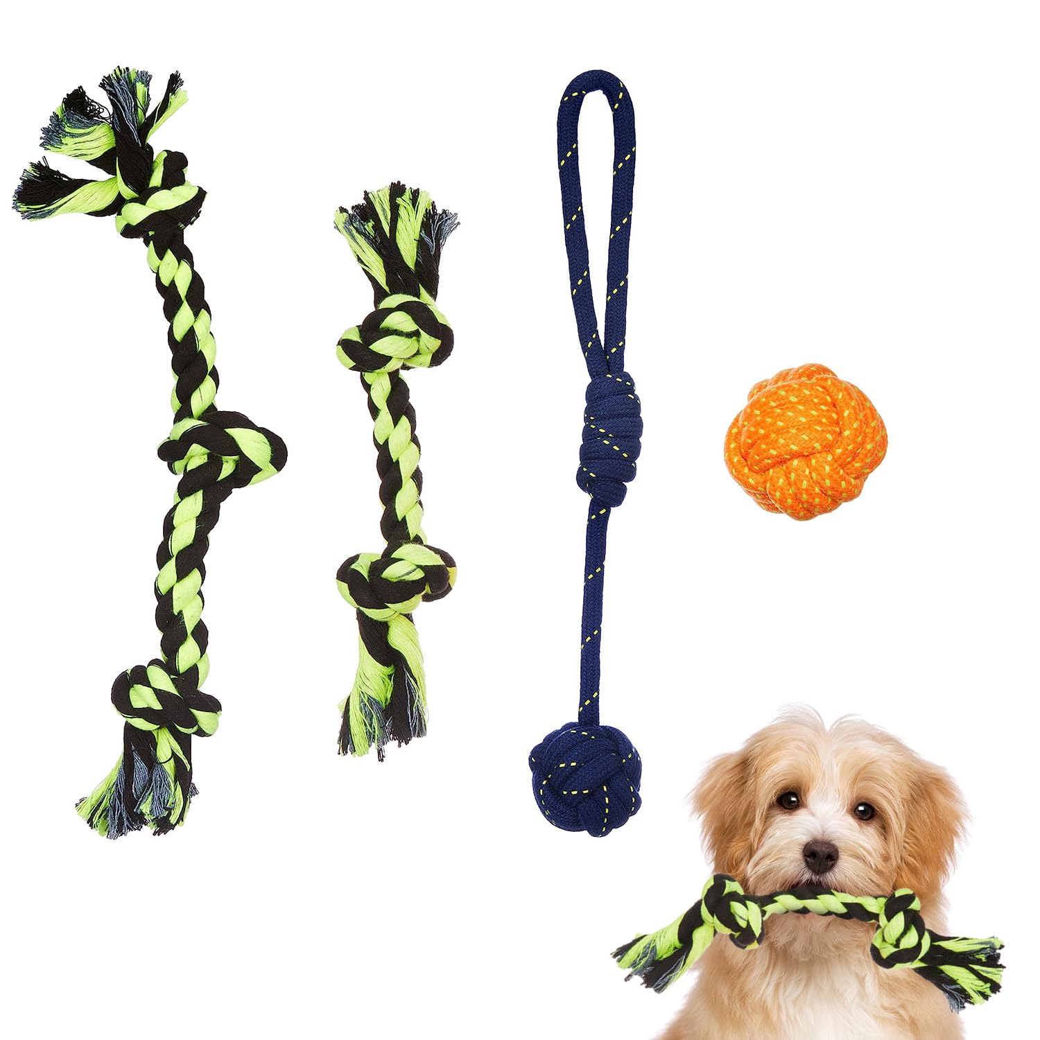 amazon basics Durable Rope Chewing Toys for Dogs, Dog Toy, Pet Toys, Pack of 4 (B0BVYWYB7C) Amazon Price History, Amazon Price Tracker