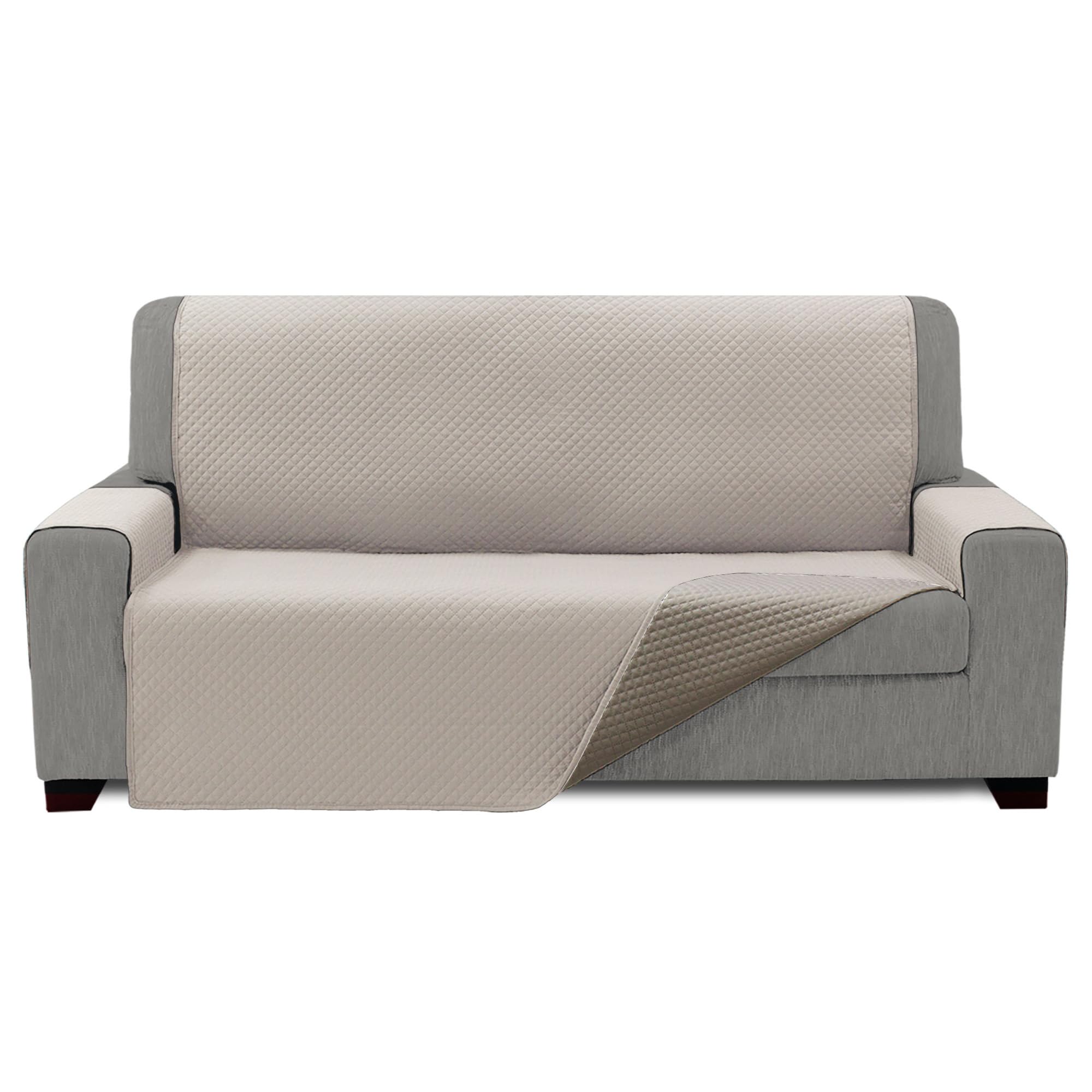 TIENDA EURASIA Quilted Sofa Cover | Reversible | Polyester, Cotton and Elastane | Sofa Cover | Breathable | Protector for Sofas (Beige and Ecru, 3 Seater)