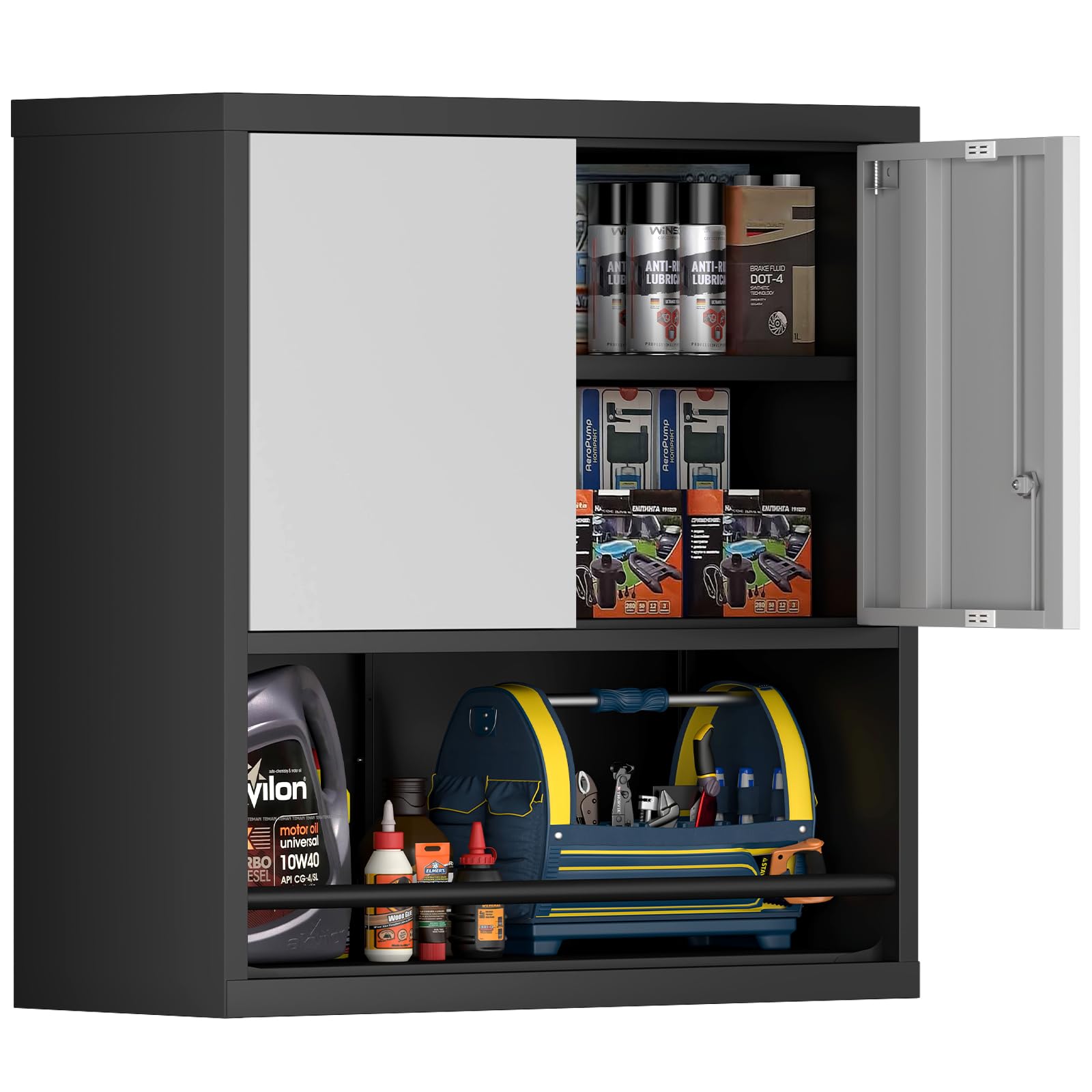 Locking Cabinet,Garage Cabinets with Locking Doors and Adjustable Shelf,Garage Wall Cabinet,Floating Upper Storage Cabinet,Grey
