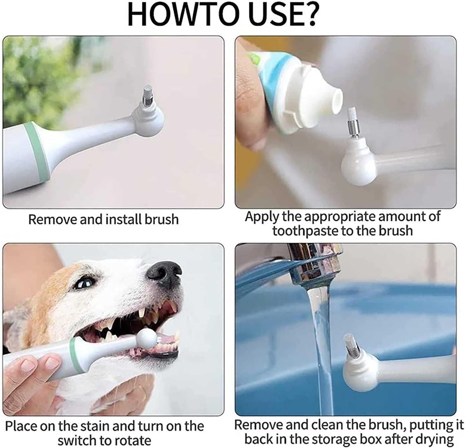 Cepillo de dientes eléctrico para mascotas, herramienta de limpieza de boca de perro, cepillo de dientes ultrasónico para perro con 4 cabezales de cepillo para borrador de manchas, pulidor de dientes